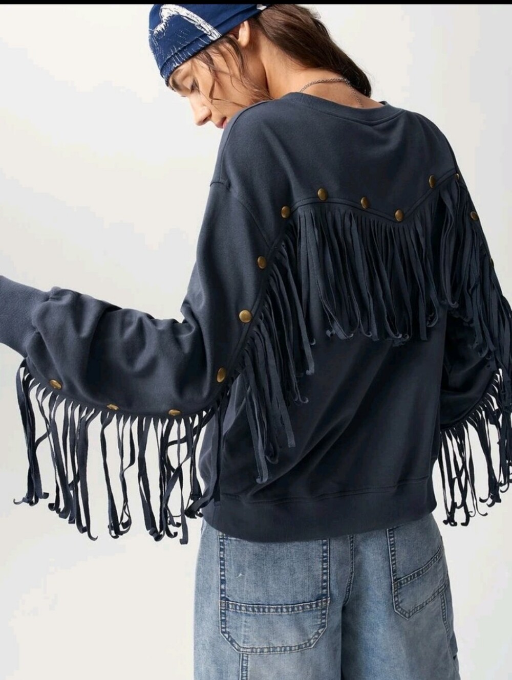 NEW Boho Western Knit Fringe Oversized Long Sleeve Sweatshirt